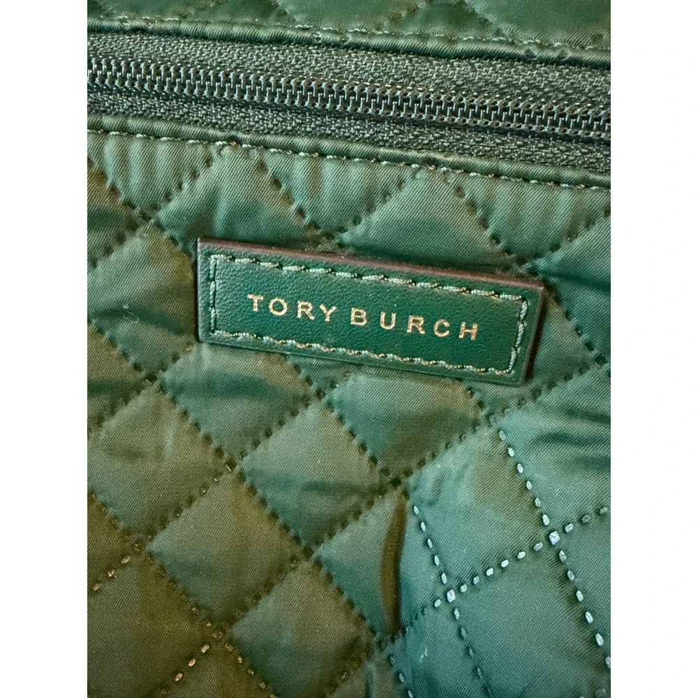 Tory Burch Black Nylon Backpack Gold Hardware Green Quilted Interior